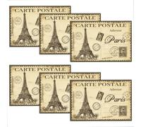 WADORN Vintage Postcard Placemats Set of 6, 11.8x17.7 Inch Retro Paris Tower Printed Table Mats Elegant French Sketching Architecture Washable Place Mats for Home Kitchen Party Dining Table Decor