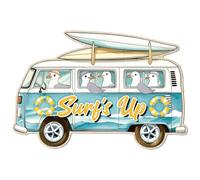 WADORN Vintage Seagulls On A Bus Metal Tin Sign, 15x10.1 Inch Funny Retro Home Garage Bathroom Living Room Tin Sign Seagulls Bus Surf’s Up Wall Art Poster Plaque Decor for Man Cave Pub Bar Club Decor