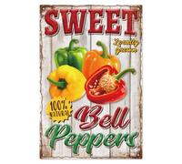 WADORN Vintage Vegetable Sweet Peppers Metal Tin Sign, 7.9x11.8 Inch Retro Bell Peppers Wall Art Sign Farm Fresh Metal Decor Gifts Plaque for Home Kitchen Garden Farm Cafes Bars Pubs Shop Restaurant