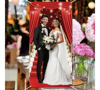 WADORN Wedding Photo Banner Backdrop, 5.9x3ft Wedding Party Decoration Props Wedding Anniversary Photo Booth Backdrop Large Fabric Couple Face in Hole Valentine Day Backdrops Photography Background