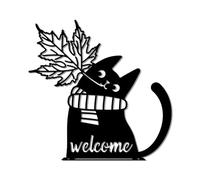 WADORN Welcome Cat Metal Garden Yard Art Decor, Fall Cat Statue Stakes Autumn Maple Leaf Backyard Hang Artwork Wall Decor Animal Thanksgiving Holiday Ornaments for Garden Tree Wall Yard Patio Lawn
