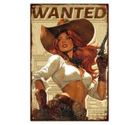 WADORN Western Cowgirl Pin Up Lady Metal Tin Sign, 7.8x11.8 Inch Funny Retro Man Cave Bar Tin Sign Vintage Wanted Cowgirl Wall Art Poster Plaque Decor for Garage Club Living Room Bathroom Decor