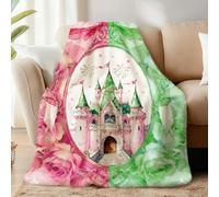 WADORN Witch Princess Castle Throw Blanket, Cozy Soft Pink & Green Bow Castle Throw Blanket Fuzzy 500GSM Flannel Fleece Blankets Plush Funny Castles Lover Gifts for Office Sofa Couch Chairs, 59x51