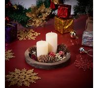 WADORN Wooden Decorative Tray Candle Holder, Round Wood Tray Home Decor for Farmhouse Kitchen Rustic Wooden Tray Candle Holder for Wedding Countertop Bathroom Coffee Valentine Table Decor, 8 Inch