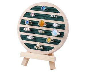 WADORN Wooden Jewelry Display Tray, 6 Long Slots Stackable Jewelry Display Storage Holder with Velvet Insert for Ring Earring Flat Round Organizer Tray with Wood Support for Drawer Retail Show, Green