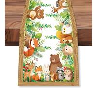 WADORN Woodland Animals Table Runner, 13x72 Inch Forest Animals Plants Print Seasonal Kitchen Dining Table Decoration Cute Woodland Birthday Tables Runners for Home Kitchen Holiday Birthday Party