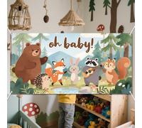 WADORN Woodland Animals Theme Photo Banner for Party Decor, 5.9x2.9ft Cute Forest Animals Photo Door Backdrop Props Decor Large Fabric Forest Animals Photography Background Birthday Party Supplies