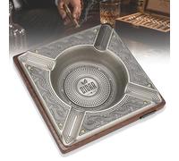 WADPP Cigar Ashtray Large Heavy Duty Alloy with Wooden Base, 4 Cigar Rest Slots, Luxury Metal Ash Tray for Cigars, Outdoor Indoor Ashtray for Home Bar Office Patio, Gift for Men,Silver