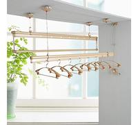 WADRBSW Freestanding & Wall Mounted Towel Rail, Drying Rack Clothes Airer Ceiling Pulley Traditional Mounted Clothing Dryer Laundry 150Cm,Gold To pursue happiness