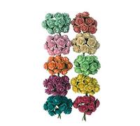 WADSUWAN SHOP 100 Pcs Artificial Roses Mulberry Paper Rose Flower Wedding Scrapbook 1.8cm DIY Craft Scrapbook Scrapbooking Bouquet Craft Stem Mini Roses Artificial Flowers (Pastel Color)