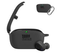 WADVCU for JBL Vibe Buds Case Cover, Silicone Protective Portable Scratch Shock Resistant Logo Visible Design Cover Compatible with JBL Vibe Buds Headphones Charging Case with Carabiner-Black