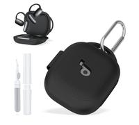 WADVCU for Soundcore AeroFit 2 by Anker Case Cover with Cleaner Kit, Silicone Shockproof Protective Logo Visible Design Cover with Anker Soundcore AeroFit 2 Earbuds Charging Case with Carabiner-Black