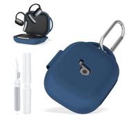 WADVCU for Soundcore AeroFit 2 by Anker Case Cover with Cleaner Kit, Silicone Shockproof Protective Logo Visible Design Cover with Anker Soundcore AeroFit 2 Earbuds Charging Case with Carabiner-Blue