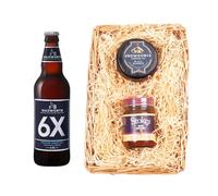 Wadworth Brewery Beer Wicker Tray | 6X Amber Ale 4.3% 500ml | Snowdonia Black Bomber Cheese 200g | Stokes Beer Chutney | Luxury Gift Hamper