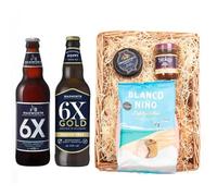 Wadworth Brewery Premium Beer Wicker Tray | 6X Amber Ale 4.3% & 6X Gold Gluten Free Vegan Golden Ale 4.5% | Snowdonia Black Bomber Cheese | Stokes Beer Chutney | Blanco Niño Tortilla Chips