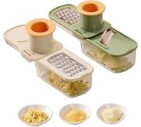 WADY 2Pcs Garlic Slicer, 3 in 1 Mini Garlic Slicer Multi-Functional Slicer Veggie Shredder with Container,Safe Ergonomic Handle for Easy Squeeze and Cleaning