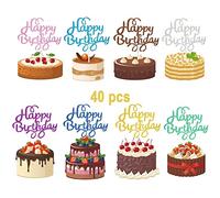WADY 40 Pcs Happy Birthday Cake Topper, Cake Topper, Reusable Acrylic Cake Decoration | Fun Cake Sign for Birthdays | Easy to Use, No DIY Needed | Perfect for Kids, Girls, Boys & Adults
