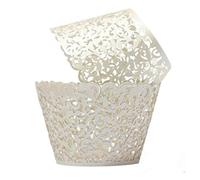 Wady 50 Pcs Artistic Bake Cake Paper Cups Little Vine Lace Laser Cut Liner Cupcake Wrappers Baking Cup Muffin Holder Case for Wedding Birthday Party Decoration (Cream White)