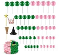WADY Pink & Green Witch Princess Cake Toppers Set (44-Piece) - Halloween Birthday Party Decorations with Crowns, Broomsticks & Magic Wands for Theme Parties