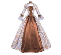 wadyob Women's Victorian Rococo Dress Medieval Renaissance Costume Square Neck Bell Sleeve Elegant Masquerade Maxi Dress, Orange, XL