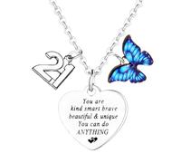 Waeceip 21st Birthday Necklace for Women, Family & Friends - Inspirational Butterfly Necklace in Stainless Steel