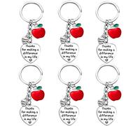 Waeceip 6PCs Teacher Keyring: Apple Themed Key Chains for Women Teachers - Making a Difference in Red