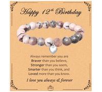 Waeceip Birthday Bracelets, 12/13/14/15/17/16/18/20/21/30/40/50 Birthday Gifts for Girls Women, Natural Stone Heart Bracelets for Daughter Sister Friends Nanny Mom (12th)