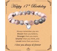 Waeceip Birthday Bracelets, 12/13/14/15/17/16/18/20/21/30/40/50 Birthday Gifts for Girls Women, Natural Stone Heart Bracelets for Daughter Sister Friends Nanny Mom (17th)