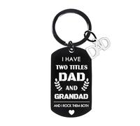 Waeceip Funny Grandad Keyring Engraved "I Have Two Titles Dad And Grandad, And I Rock Them Both" for Grandpa Grandfather Christmas Birthday Present from Granddaughter Grandson Lightweight Black