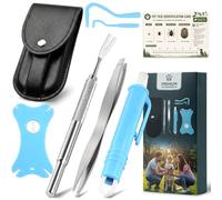 WAEKIYTL Tick Remover Tool Kit, 6-in- Stainless Steel Tick Removal Tool & Tweezers with Leather Case and Pocket Tick Identification Card - Professional Tick Removal for Dogs Cats Humans (Blue)