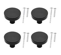 WAenZeeNH 4 Pcs Kitchen Cabinet Knobs 30mm Round Flat Black Cabinet Knobs Matte Black Drawer Knob with Mounting Screws for Cupboard Closet Drawer Door