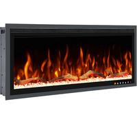 Wärme Firebox Panoramic 36" 92cm Electric Fireplace for Media Walls - Low-Reflection Glass, Logs & Crystals Included, Multi-Colour Flames, Super-Quiet 40dB Fan Heater, Remote Control