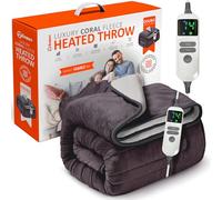 Wärmer Electric Heated Throw Blanket - Double 200cm x 180cm - Digital Controller, 9 Hour Timer, 9 Heat Settings, Auto Shutoff - Machine Washable - Grey