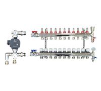 Wärmer System 11 Port Brass Underfloor Heating Manifold with UPM3 Auto Flex Pump,Blending Mixing Valve,16mm Pipe Connection and Ball Valves with Gauges for Water Underfloor Heating System