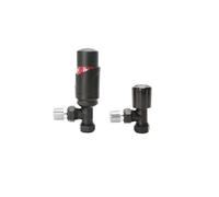 Wärmer System Angle Thermostatic Radiator Valve with Lockshield Valve for Vertical or Horizontal Mounting, Black, 15 x 1/2