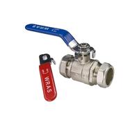 Wärmer System Lever Ball Valve Full Bore with Red and Blue Handle Compression Fitting, Chrome Plated Brass, 28mm