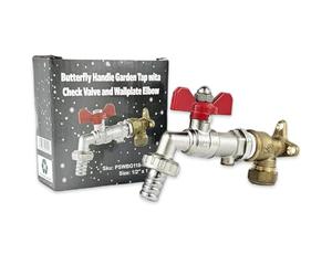 Wärmer System Outside Wall Mounted Garden Tap with Check Valve and Wallplate Elbow Fixture, 1/2 inch (1/2 inch Butterfly Handle Garden Tap)