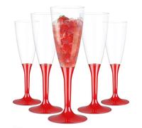 WAF RucBicchieri Pack 60 Glasses USE & RE-USE Lightweight Champagne Flute 10 Cl. BPA-Free, in Recyclable Plastic, Just Insert Them into The stem Through The Practical Joint (Red)