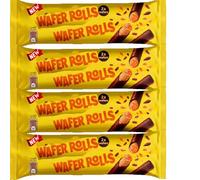 Wafer Rolls Crispy Rolled Wafer Biscuits - Coconut, Caramel, Vanilla, Peanut & Chocolate Cream Filled - Milk Chocolate Coated Crispy Snack Rolls (6 x Pack, Wafer Rolls Caramel flavoured 22.5g)