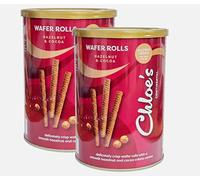 Wafer Rolls Hazelnut & Cocoa, British-Made, Crispy Biscuits with Cream Pack of 2 X 400G By Chloe's