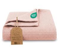 Waffle Baby Blanket cotton all season breathable soft kids unisex | lightweight honeycomb transitional soft - pram cover newborn nursery cot toddler Oeko-Tex certified 100x150 Pink