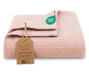Waffle Baby Blanket cotton all season breathable soft kids unisex | lightweight honeycomb transitional soft - pram cover newborn nursery cot toddler Oeko-Tex certified 100x150 Pink