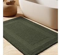 Waffle Bath Mat, Boho Woven Modern Bath Rug Absorbent Non Slip, Ultra Soft Bathroom Mats, Machine Washable Knit Bath Rugs with Tassels for Bathroom, Bedroom, Kitchen, Shower, Tub, 32"x20", Dark Green
