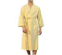 Waffle Cotton Dressing Gown Women - Waffle Bathrobes Women Soft Waffle Robe Spa Quick-Drying Robe Unisex Hotel Robe Long Robe Lightweight Bathrobe for Spa Hotel Loungewear Sleepwear Yellow
