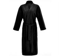 Waffle Dressing Gown for Men Lightweight Kimono Bathrobe Solid 3/4 Sleeve Housecoat with Pockets Knee Length Absorbent Sleepwear Waffle Nightwear for Gym Shower Spa Hotel Robe Black