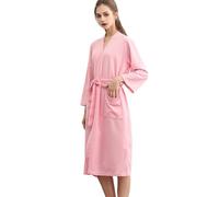 Waffle Dressing Gown Unisex Spa & Bath Robes For Women And Men - Womens Knee Length Waffle Robe - Splicing Pyjamas Lightweight Spa Robes Super Soft Dressing Gown Breathable Loungewear