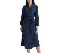 Waffle Dressing Gown Womens Lightweight Waffle Full-Length Robe Gowns Long Bathrobe Soft Luxury Dressing Gown Pajamas V Neck Long Sleeved Bath Robes with Belt for All Seasons Spa Hotel Sleepwear