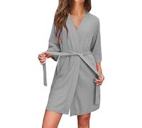 Waffle Dressing Gowns Women Kimono Robe Cotton Lightweight Bathrobe for All Seasons Spa Hotel Sleepwear Womens Dressing Gown Waffle Soft Kimono Robe V-Neck Short Knit Bathrobe Nightwear