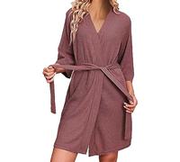 Waffle Dressing Gowns Women Kimono Robe Cotton Lightweight Bathrobe for All Seasons Spa Hotel Sleepwear Womens Dressing Gown Waffle Soft Kimono Robe V-Neck Short Knit Bathrobe Nightwear