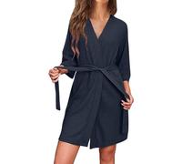 Waffle Dressing Gowns Women Kimono Robe Cotton Lightweight Bathrobe for All Seasons Spa Hotel Sleepwear Womens Dressing Gown Waffle Soft Kimono Robe V-Neck Short Knit Bathrobe Nightwear